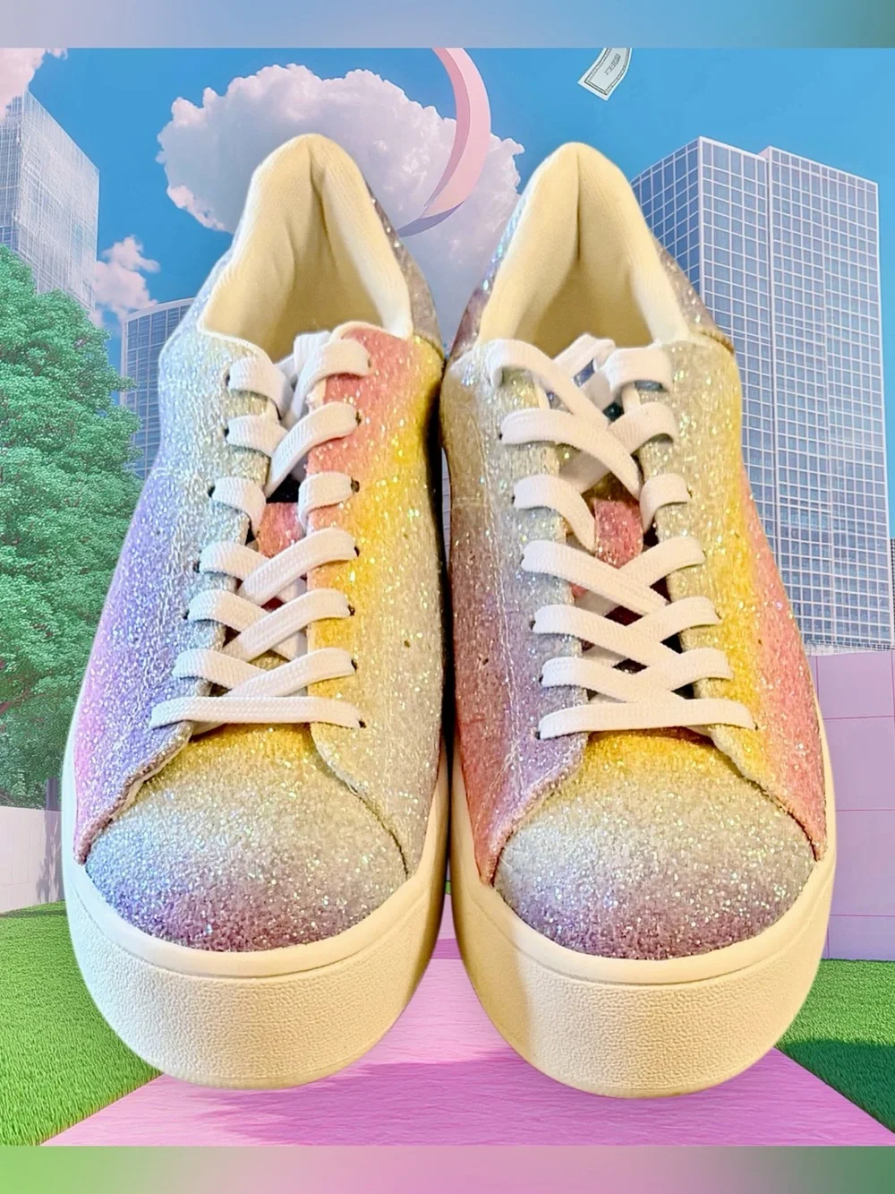 Hero by J Adams Women’s Pastel Rainbow Platform Glitter Sneakers NIB